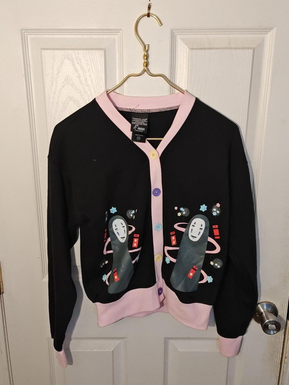 Studio Ghibli Spirited Away No Face Black and Pink Cardigan Sweater